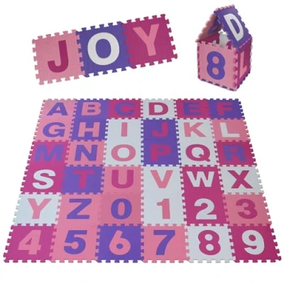 Abbildung von ALPIDEX Kinder Puzzlematten 86 teilig Buchstaben &amp; Zahlen 36 Matten 30 x 1cm Spielteppich Baby Krabbelmatte Kinderteppich Puzzle Lernteppich XXL Bunt, Farbe:Rosa