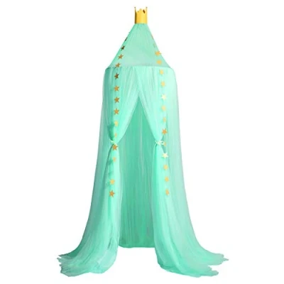 Abbildung von Baby Baldachin,Chiffon betthimmel Kinder, Mädchen Groß Babys Bett Bettvorhang mit Sternengirlande Dekoration Stange (Grün)