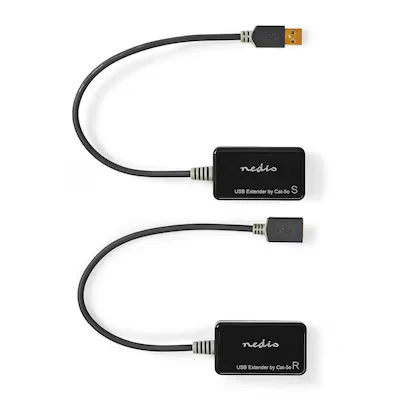 Abbildung von Nedis USB Extender 1.1 1x RJ45 Female A Buchse Stecker 50 m 12 Mbps vergoldet rund PVC Schwar