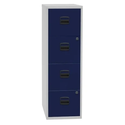 Abbildung von Bisley Home Hängeregistraturschrank PFA, 4 HR Schubladen, Metall, 505 Korpus Lichtgrau, Fronten Oxfordblau, 40 x 41.3 132.1 cm