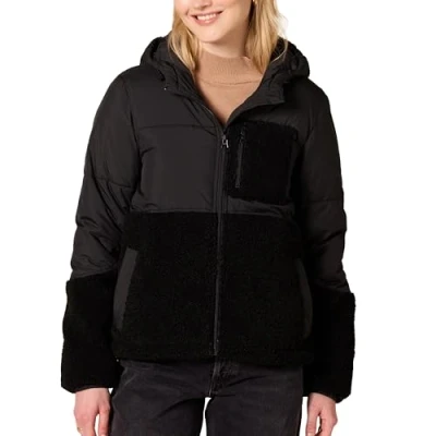 Abbildung von Amazon Essentials Damen Sherpa Puffer Jacke, Schwarz, M