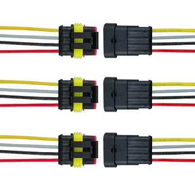 Abbildung von QitinDasen 3 Set 4 Polig Auto Wasserdichte Elektrische Steckverbinder, Versiegelte Kabelverbinder Stecker Steckdose Kit mit 16 AWG Vorverdrahtet, für LKW Boot