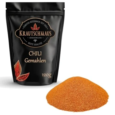 Abbildung von 120g Chili Pulver gemahlen von Krautschmaus, Chilli Gewürz, gemahlene Chilischoten, Chilipulver ohne Zusatzstoffe, Premium Chiligewürz, Würze