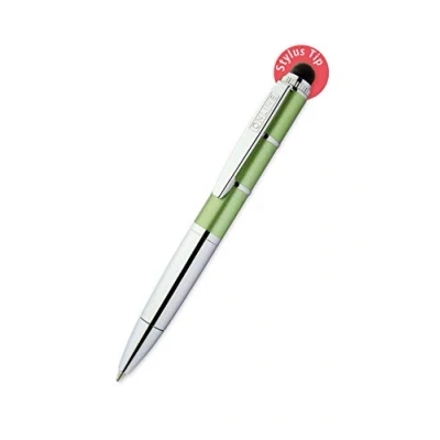 Abbildung von ONLINE Drehkugelschreiber und Eingeabestift in einem, mit Metallclip, D1 Standardmine, Piccolo Stylus Metallic Green, 2in1 Mini Kuli fürs Portemonnaie, blauschreibend, Tip für Touchscreens