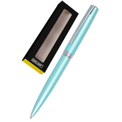 Abbildung von ONLINE Drehkugelschreiber Eleganza I Metall Farbe Satin Türkis auswechselbare Großraummine Metallclip Schreibfarbe Schwarz Kugelschreiber inkl. Geschenkverpackung, 1 Stück (1er Pack)