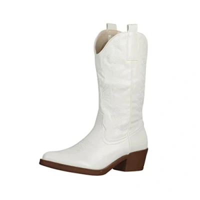 Abbildung von Elara Damen Cowboy Stiefel Biker Boots Chunkyrayan 301 A32P Weiss 38