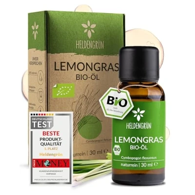 Abbildung von Heldengrün® BIO Lemongras Öl [100% NATURREIN] Erfrischend &amp; Anregend Echtes Zitronengrasöl Duftöl Ätherische Öle für Aromatherapie