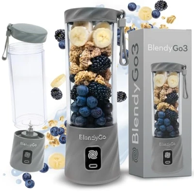 Abbildung von BlendyGo 3® Mixer Smoothie Maker, Klein, Mini Portable Blender, Tragbarer USB, Maker to go, Standmixer 550 ml, BPA freie, PulseMotion &amp;BlendPro Technologie (Grau)