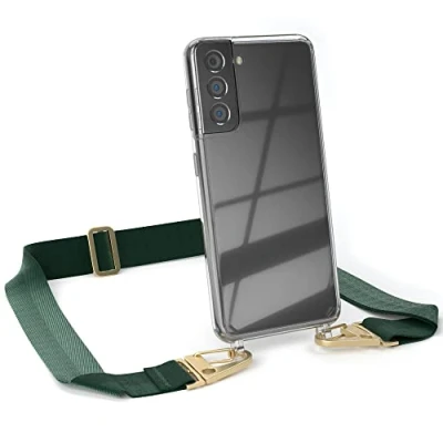 Abbildung von EAZY CASE Hülle mit Band kompatibel Samsung Galaxy S21 5G Handyhülle Umhängeband für Silikonhülle Transparent Schutzhülle Handykette zum Umhängen Handykordel Smartphone Grün Gold