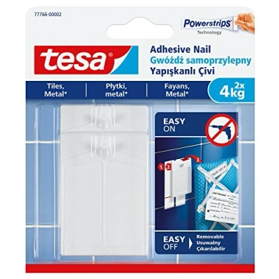Abbildung von tesa Klebenagel, abnehmbar, für Fliesen, Metall und glatte Oberflächen, transparent, 4 kg pro 8