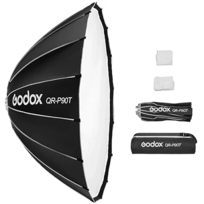 Abbildung von Godox QR P90T 90 cm/35,4 Zoll parabolische Tiefe Softbox, Schnellverschluss, Faltbare Softbox mit Standard Bowens Halterung und Diffusoren für Blitzgerät Speedlite Dauerlicht Fotografie Porträt