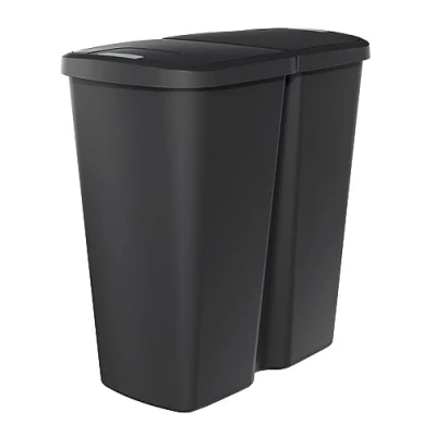 Abbildung von Spetebo Mülleimer Duo Abfalleimer eckig 45 Liter schwarz, Kunststoff mit 2 Deckelöffnungen