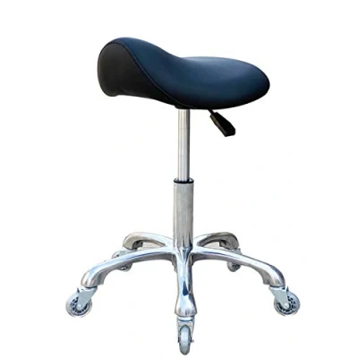 Abbildung von FRNIAMC Profi Sattelhocker mit Rollen, ergonomisch, drehbar, höhenverstellbar, für Klinik, Zahnarzt, Schönheitssalon, Tattoo Studio, Zuhause, Büro (Schwarz)