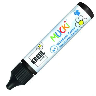 Abbildung von KREUL 24430 Mucki Window Color, Konturenfarbe schwarz, 29 ml Pen, Fenstermalfarbe auf Wasserbasis, parabenfrei, glutenfrei, laktosefrei, vegan, leicht vermalbar, auswaschbar
