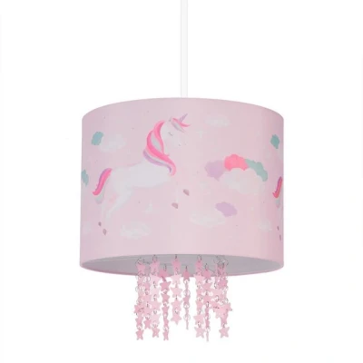 Abbildung von Relaxdays Hängelampe Kinderzimmer, Lampenschirm mit Einhorn Motiv, HxD: 158 x 35 cm, E27, Pendelleuchte für Kinder, rosa
