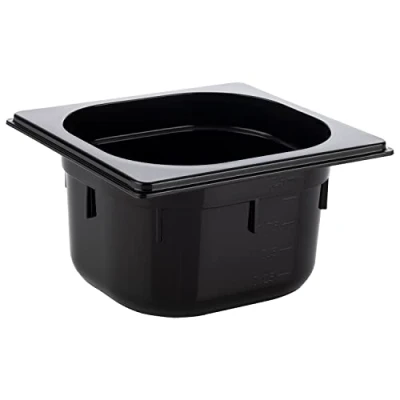 Abbildung von APS 82077 GN 1/6 Behälter, Gastronormbehälter aus Polycarbonat, Abmessungen 160 x 160mm/Höhe 100 mm/Volumen 1,5 Liter, schwarz