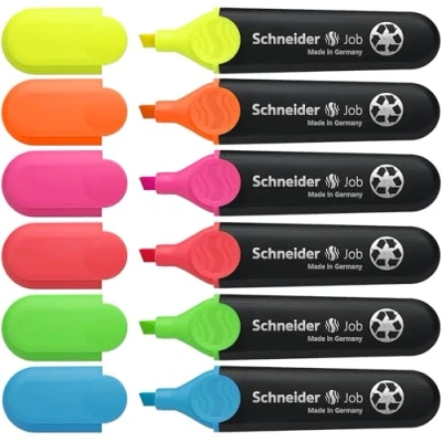 Abbildung von Schneider Job 150 Textmarker (aus recyceltem Kunststoff, ausgezeichnet mit Der blaue Engel) 6er Etui sortiert