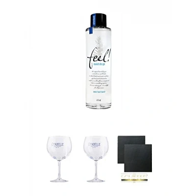 Abbildung von FEEL GIN Munich Dry Deutschland 0,5 Liter (HALBE) + Citadelle Ballon Glas 1 Stück Schiefer Glasuntersetzer eckig ca. 9,5 cm Ø 2
