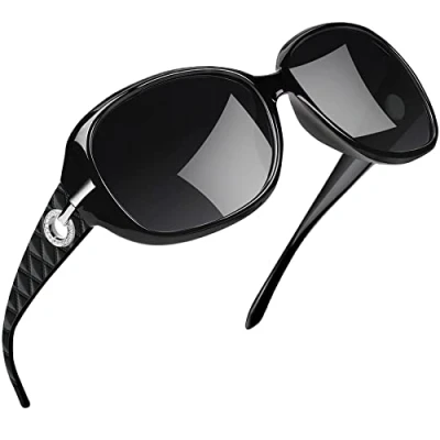 Abbildung von Joopin Elegante Polarisierte Sonnenbrille Damen Schwarz Retro und Übergroße Frauen Groß Klassisch Vintage Brille mit XL Übergroßer Rahmen (Schwarz)
