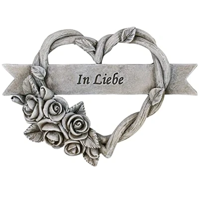 Abbildung von matches21 HOME &amp; HOBBY Dekofigur Grabschmuck Herz mit Rosenranke IN LIEBE grau 14,5 cm (1 St)