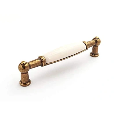 Abbildung von SO TECH® Möbelgriff Porzellangriff Landhaus BA 96 mm Messingoptik antik / Cremefarbig, Griff Schrankgriff Schubladengriff incl. Schrauben