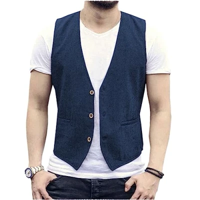Abbildung von AeoTeokey Herren Sommer Leinenweste Anzug Weste Casual Regular Fit(Marine,3XL)