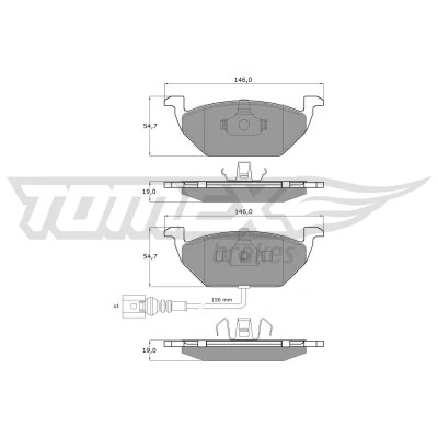 Abbildung von TOMEX brakes TX 12 11 Bremsbelagsatz Vorderachse inkl. Verschleißwarnkontakt VOLKSWAGEN: Caddy 3 Kastenwagen, Golf 5 Schrägheck, 4 Schrägheck