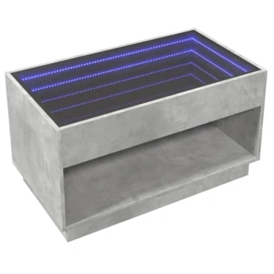 Abbildung von vidaXL Couchtisch, Beistelltisch mit Infinity LED, Kaffeetisch Sofatisch für Wohnzimmer, Wohnzimmertisch Stauraum, Betongrau Holzwerkstoff Glas