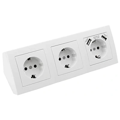 Abbildung von MC Power Steckdosenblock Unterbausteckdosen Flair 3 Fach Schutzkontaktsteckdosen USB Steckdosen 2X USB, 230V / 16A, Aufbau, weiß matt