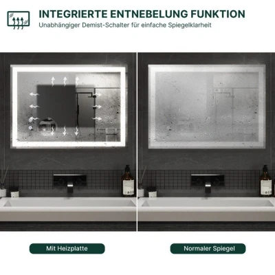 Abbildung von Mondeer LED Badspiegel mit Beleuchtung, 50x70 cm Wandspiegel Touchschalter Anti Beschlag und Abnehmbare 5X Lupe Abnehmbar, 3 Lichtfarbe Dimmbar für Badezimmer (3000K 6500K)