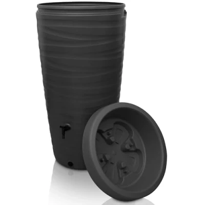 Abbildung von YourCasa Regentonne 240 Liter [Wave Design] Regenfass aus Kunststoff mit Wasserhahn, Bepflanzbar,240L,mit Wasserhahn