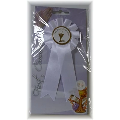 Abbildung von Anstecknadel zur Erstkommunion mit Rosette Erstkommunion.