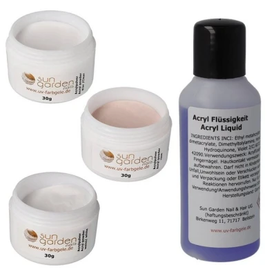 Abbildung von Sun Garden Nails UV Gel Acryl Pulver Set 3x 30g (klar, rose, weiß) inkl. Acrylflüssigkeit
