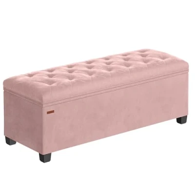 Abbildung von SONGMICS Sitzhocker mit Stauraum, Sitzbank Beinen, 40 x 110 cm Fußbank, Aufbewahrungsbox, bis 300 kg belastbar, für Wohnzimmer Schlafzimmer Flur, pastellrosa LSF089R01