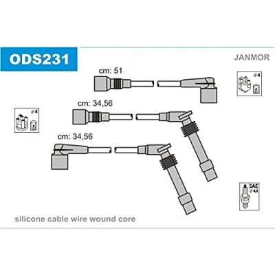 Abbildung von JANMOR ODS231 Zündkabelsatz OPEL: Astra F CC, Calibra A, Vectra B Limousine