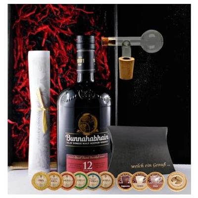 Abbildung von Geschenk Bunnahabhain 12 Jahre Single Malt Whisky + Glaskugelportionierer Edelschokoladen