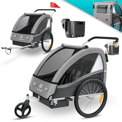 Abbildung von KESSER® Kinderanhänger Fahrradanhänger Sport RX 2 in 1 Joggerfunktion Kinderfahrradanhänger + 5 Punkt Sicherheitsgurt 360 Vorderrad Jogger Buggy Fahrrad Anhänger für bis Kinder max. 40kg,