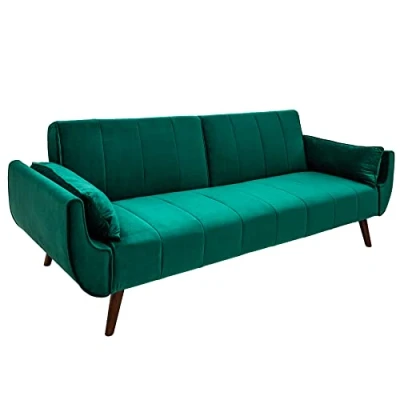 Abbildung von riess ambiente Schlafsofa DIVANI 220cm smaragdgrün / braun, Einzelartikel 1 Teile, Wohnzimmer · Samt 3 Sitzer Couch mit Bettfunktion Retro Design