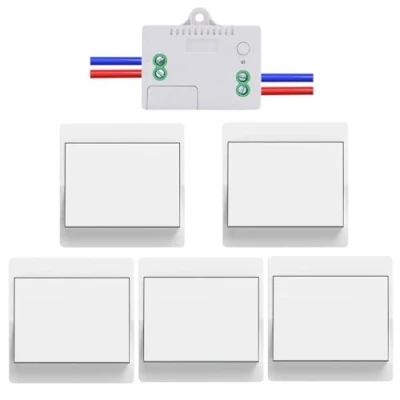 Abbildung von Cerhot funk lichtschalter 5er set outdoor funkschalter 230v lichttaster wandschalter fernbedienung batterielos kabellose funktaster für Lichter (EU 1Gang 5V1 A)