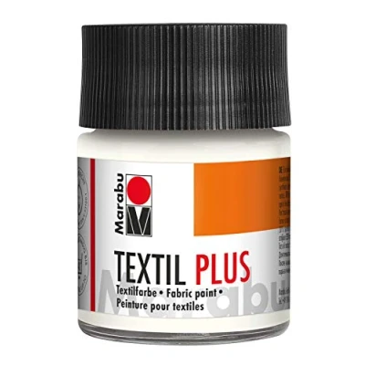 Abbildung von Marabu 17150005070 Textil Plus weiß 50 ml, volldeckende Stoffmalfarbe für dunkle Stoffe, geeignet Stoffmalerei und Stoffdruck, nach Fixierung waschbeständig bis 40 C