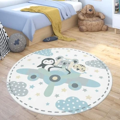 Abbildung von Paco Home Kinderteppich &quot;Fino 332&quot;, rund, 16 mm Höhe, 3D Design, niedliches Tier Motiv, Pastell Farben, Kinderzimmer