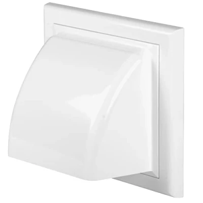 Abbildung von Awenta Ø100 mm Abluftgitter, weißer ABS Kunststoff, mit Rückschlagventil Trockneröffnung Abluftöffnung Außenlüftungsabdeckung Ø 10 cm (19 x 19 cm), weiß.