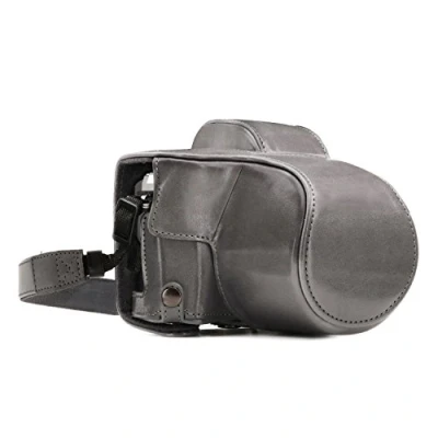 Abbildung von MegaGear Olympus OM D E M10 Mark III (14 42mm) Ever Ready Leder Kamera Case mit Trageriemen und Batteriezugang Grau MG1348