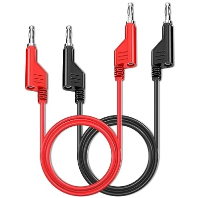 Abbildung von Cleqee Stapelbar Banane zu Bananenstecker Prüfkabel 2 Stück Weiches Elektrisches Draht 3,3ft/1m Rot Schwarz für Multimeter 1000V 15A
