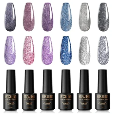 Abbildung von ROSALIND UV Nagellack, 6 Farben Mini Gel Nagellack Set Farbgel für Gelnägel Glitzer Shellac Soak Off Nail Polish French Manicure Frauen Geschenkset DIY zu Hause