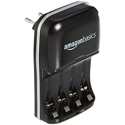 Abbildung von Amazon Basics Batterieladegerät für NI MH AA/AAA Akkus und USB Geräte, Schwarz