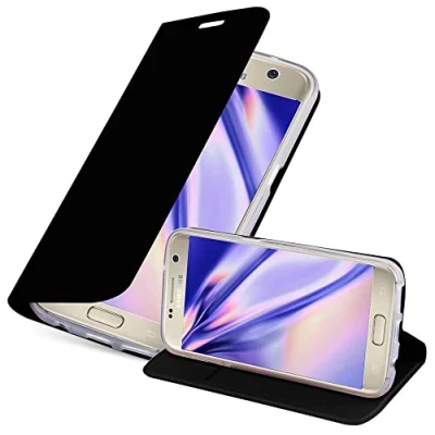 Abbildung von Cadorabo Hülle kompatibel mit Samsung Galaxy S7 aus Premium Kunst Leder Flip Klappbare Stoßfeste Magnetische [Standfunktion] [Kartenfächern] Cover für Tasche in Schwarz