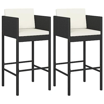 Abbildung von vidaXL 2X Barhocker mit Kissen Küchenhocker Garten Barstuhl Tresenhocker Thekenhocker Tresenstuhl Bistrohocker Gartenmöbel Schwarz Poly Rattan