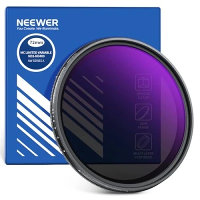 Abbildung von NEEWER 72mm Variabler ND Filter ND2 ND400, Hard Stop Limited Einstellbarer Graufilter mit mehrfach beschichtetem, wasserabweisendem, kratzfestem optischem Glas, schlankem Aluminiumrahmen
