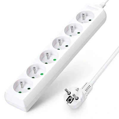 Abbildung von Aigostar Steckdosenleiste 6 fach 16A 2P + E Tischsteckdose Kindersicherung 5m Kabel, Weiß